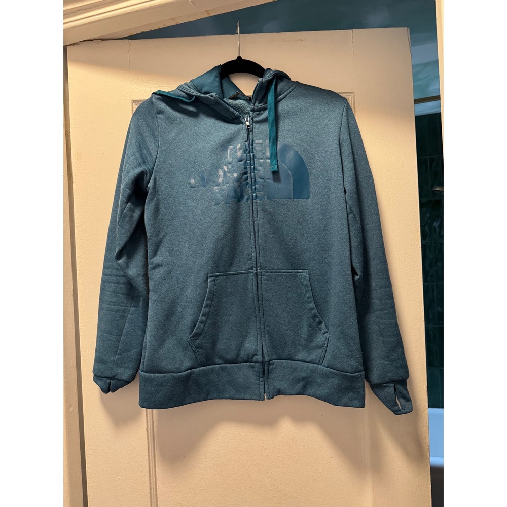 The North Face Womens Full Zip Hoodie Teal Blue Fleece Sweatshirt‎ Size M Logo